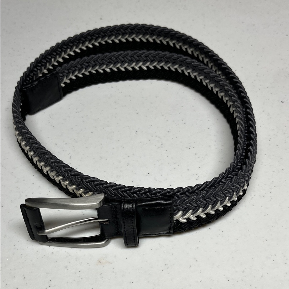 Puma Golf Braided Stretch Belt Black Gray White Woven Casual Belt